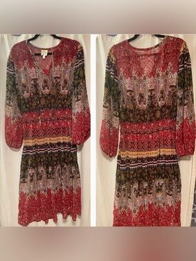 Anthropologie Fig and Flower- Long sleeved Paisley Midi dress; Size Large; NWOT